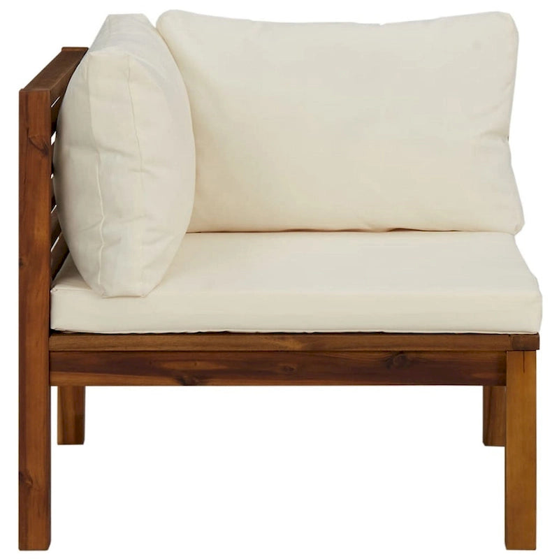 Lina Divanetto Modulare da Esterno 2 Pezzi, Legno di Acacia, Cuscini Bianco Crema