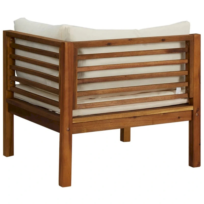Lina Divanetto Modulare da Esterno 2 Pezzi, Legno di Acacia, Cuscini Bianco Crema