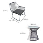 Set da Esterno Ciao 3 Pezzi, 2 Sedie, 1 Tavolo, Corda Intrecciata Grigia e Acciaio