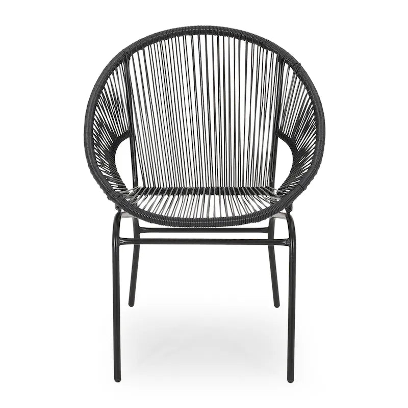 Sanu set di 2 sedie da esterno, rattan PE, ferro nero, schienali rotondi
