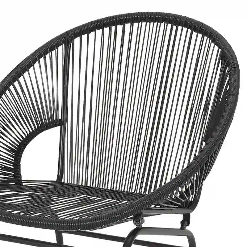 Sanu set di 2 sedie da esterno, rattan PE, ferro nero, schienali rotondi