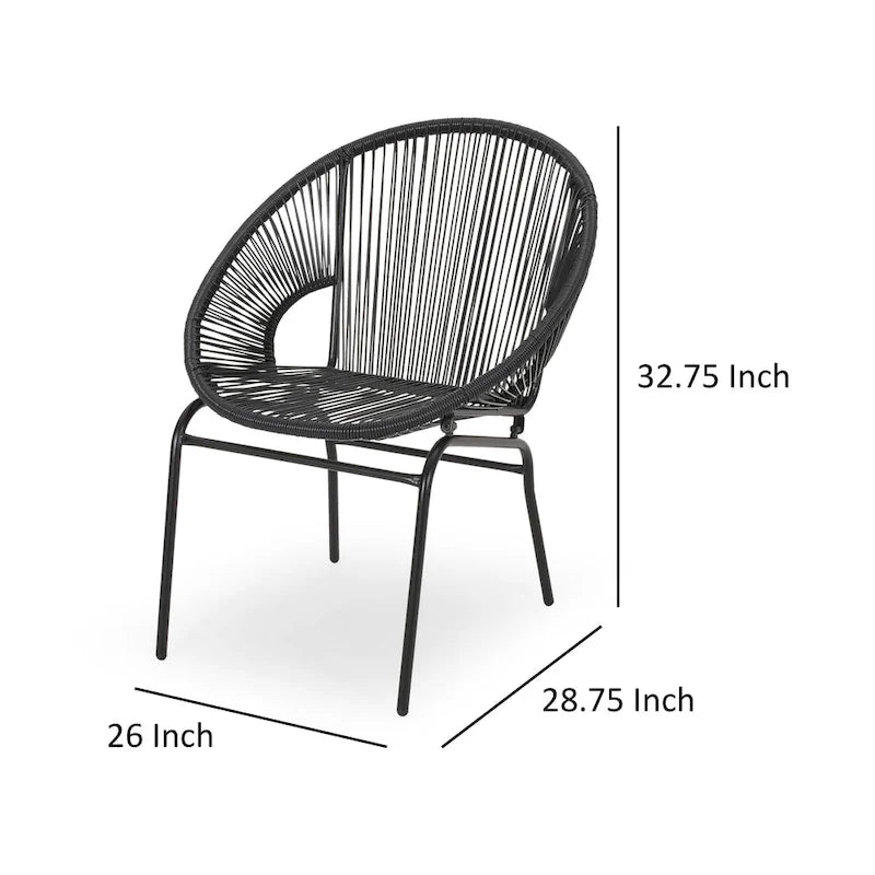 Sanu set di 2 sedie da esterno, rattan PE, ferro nero, schienali rotondi