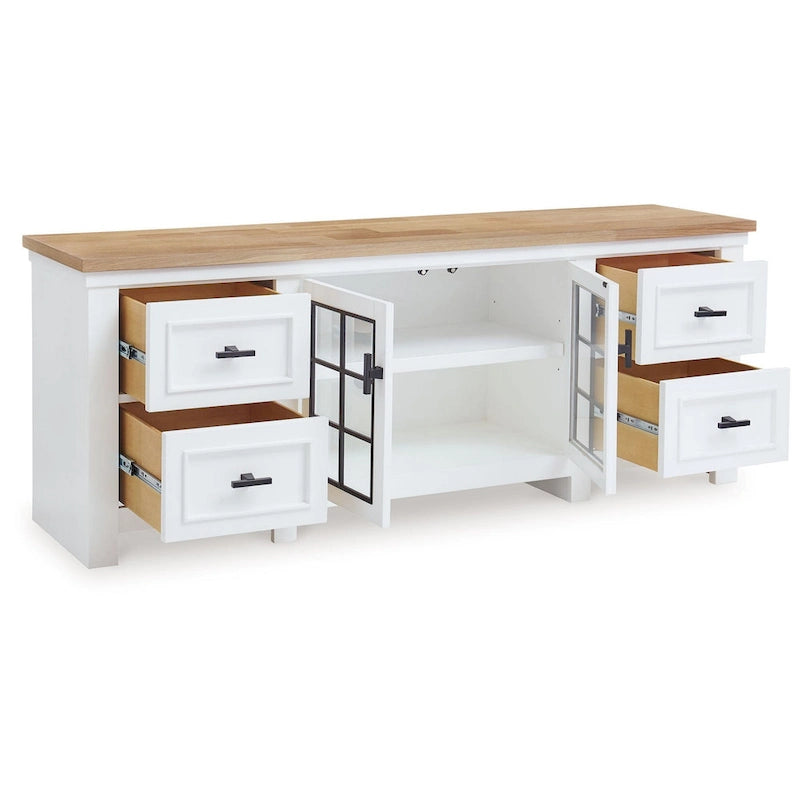 Mobile TV Bryn, 4 cassetti, 2 ante, legno massello bianco, 188 cm