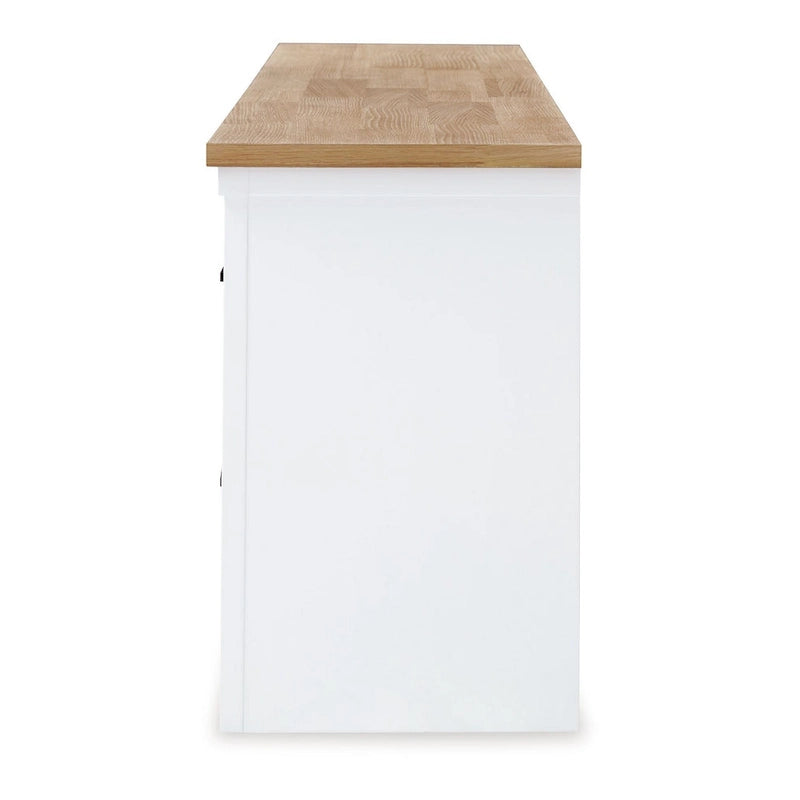 Mobile TV Bryn, 4 cassetti, 2 ante, legno massello bianco, 188 cm