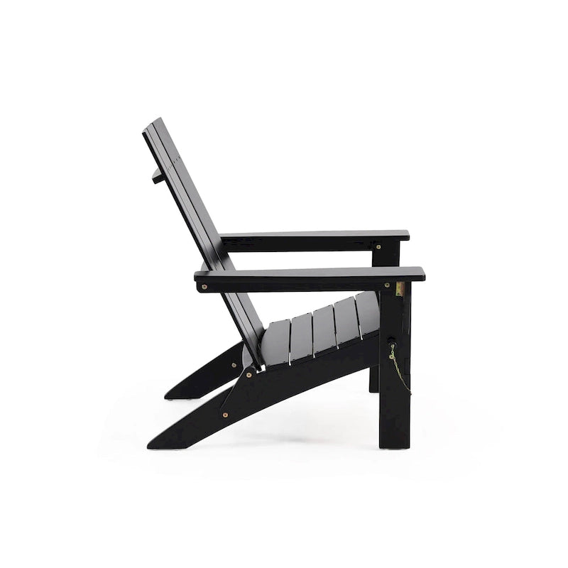 Sedia Adirondack Pieghevole da Esterno, in Acciaio Nero Rustico e Legno di Acacia
