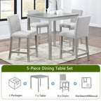 Set da Pranzo 5 Pezzi, Tavolo Alto con 4 Sedie Imbottite, Mobili per Sala da Pranzo in Legno