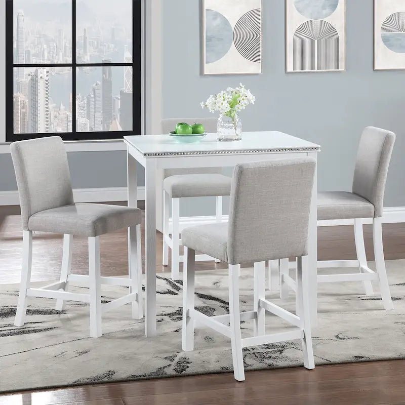 Set da Pranzo 5 Pezzi, Tavolo Alto con 4 Sedie Imbottite, Mobili per Sala da Pranzo in Legno