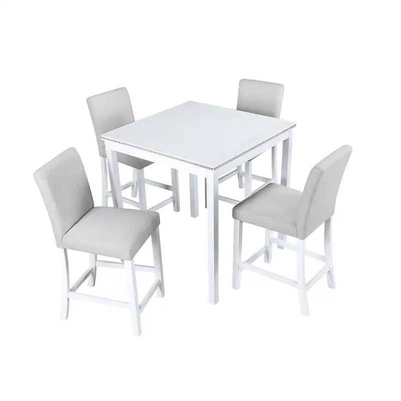 Set da Pranzo 5 Pezzi, Tavolo Alto con 4 Sedie Imbottite, Mobili per Sala da Pranzo in Legno