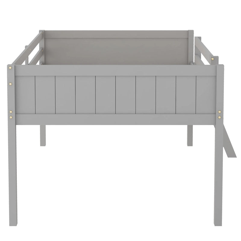 Letto a soppalco basso in legno massiccio con scaletta rimovibile, struttura letto in legno