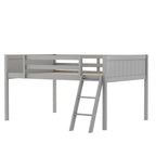 Letto a soppalco basso in legno massiccio con scaletta rimovibile, struttura letto in legno