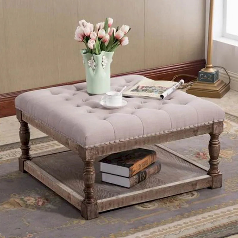 Cairona Fabric Pouf Ottomano con Ripiani e Trapuntatura da 76 cm