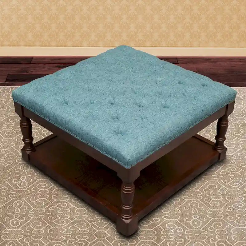Cairona Fabric Pouf Ottomano con Ripiani e Trapuntatura da 76 cm