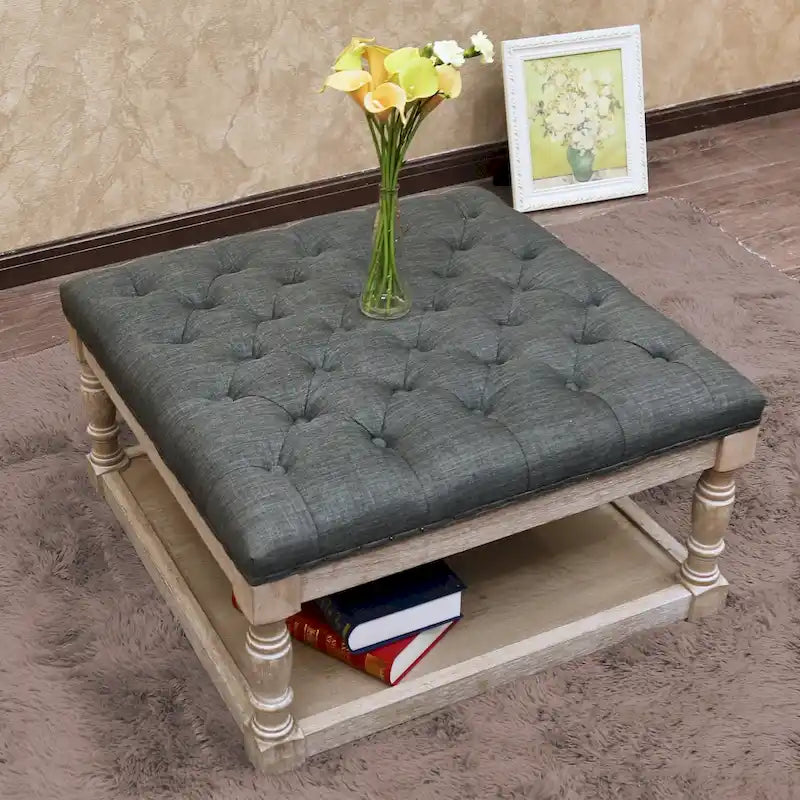 Cairona Fabric Pouf Ottomano con Ripiani e Trapuntatura da 76 cm