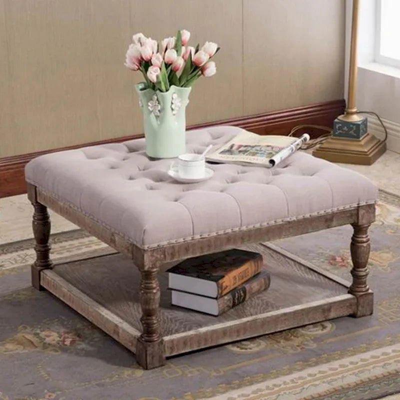 Cairona Fabric Pouf Ottomano con Ripiani e Trapuntatura da 76 cm