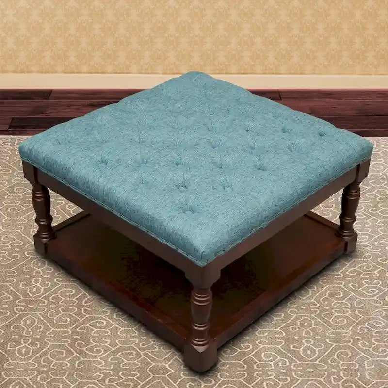 Cairona Fabric Pouf Ottomano con Ripiani e Trapuntatura da 76 cm