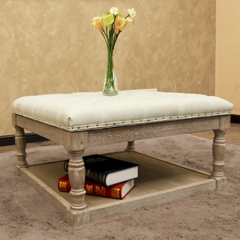 Cairona Fabric Pouf Ottomano con Ripiani e Trapuntatura da 76 cm