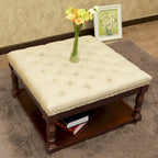 Cairona Fabric Pouf Ottomano con Ripiani e Trapuntatura da 76 cm