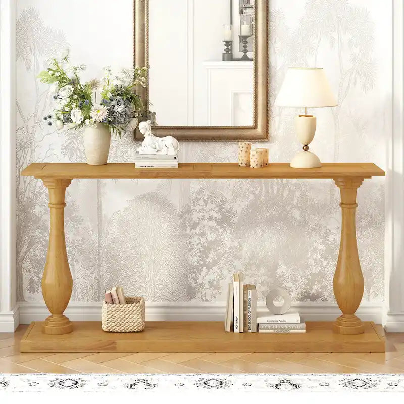 Tavolino consolle con design a base a vaso, tavolino stretto da ingresso, tavolino da divano con ripiano inferiore