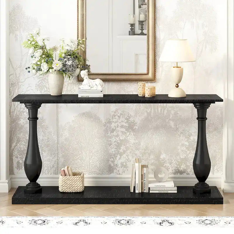 Tavolino consolle con design a base a vaso, tavolino stretto da ingresso, tavolino da divano con ripiano inferiore