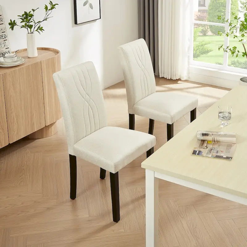 VECELO Sedie da pranzo imbottite, set da 6, in tessuto moderno con schienale alto e gambe in legno massello, sedie Parson (set da 6)