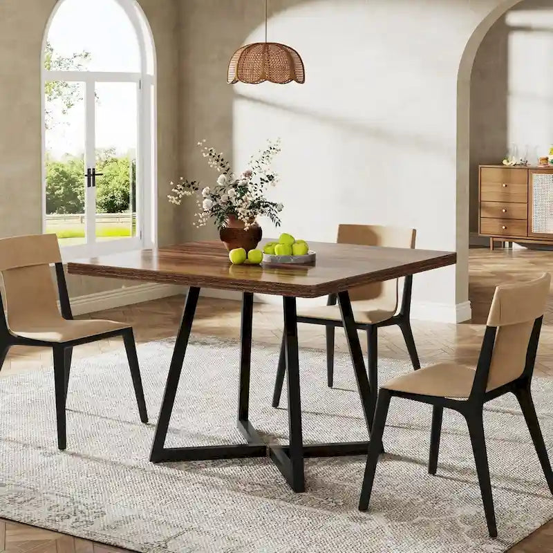 Tavolo da pranzo industriale con base in metallo