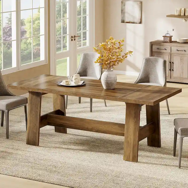 Tavolo da pranzo da 70 pollici per 6-8 persone, tavolo da cucina rettangolare in stile rustico - 70.47W x 31.1D x 29.53H