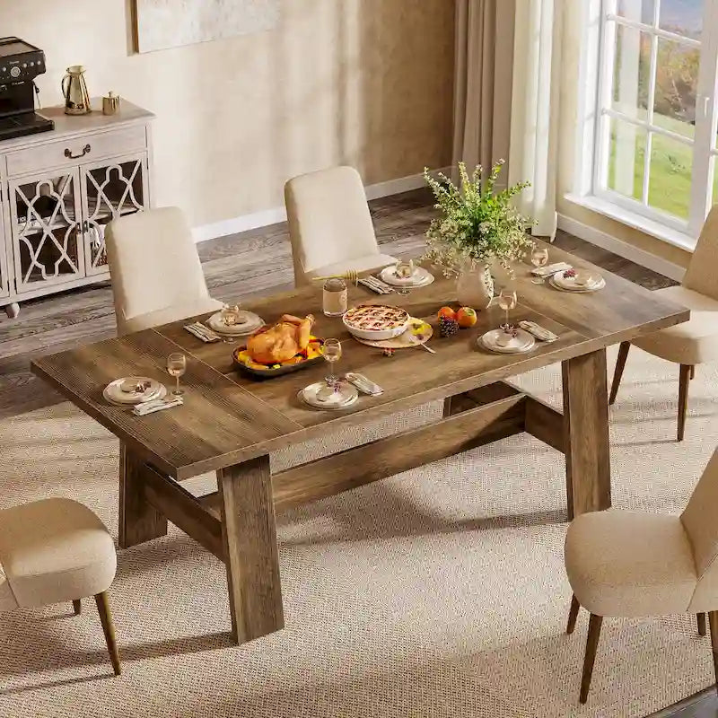 Tavolo da pranzo da 70 pollici per 6-8 persone, tavolo da cucina rettangolare in stile rustico - 70.47W x 31.1D x 29.53H