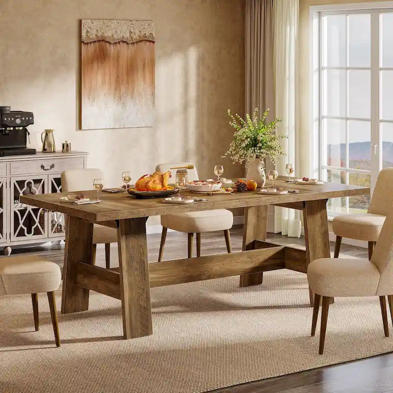 Tavolo da pranzo da 70 pollici per 6-8 persone, tavolo da cucina rettangolare in stile rustico - 70.47W x 31.1D x 29.53H