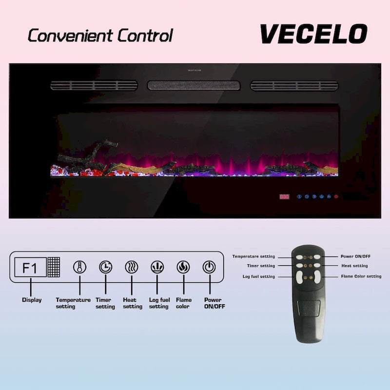 VECELO 70 Mobile TV Rustico con/senza Riscaldatore a Camino (2 Opzioni), Tavolo per Centro Intrattenimento Multimediale con Ripiani Contenitori