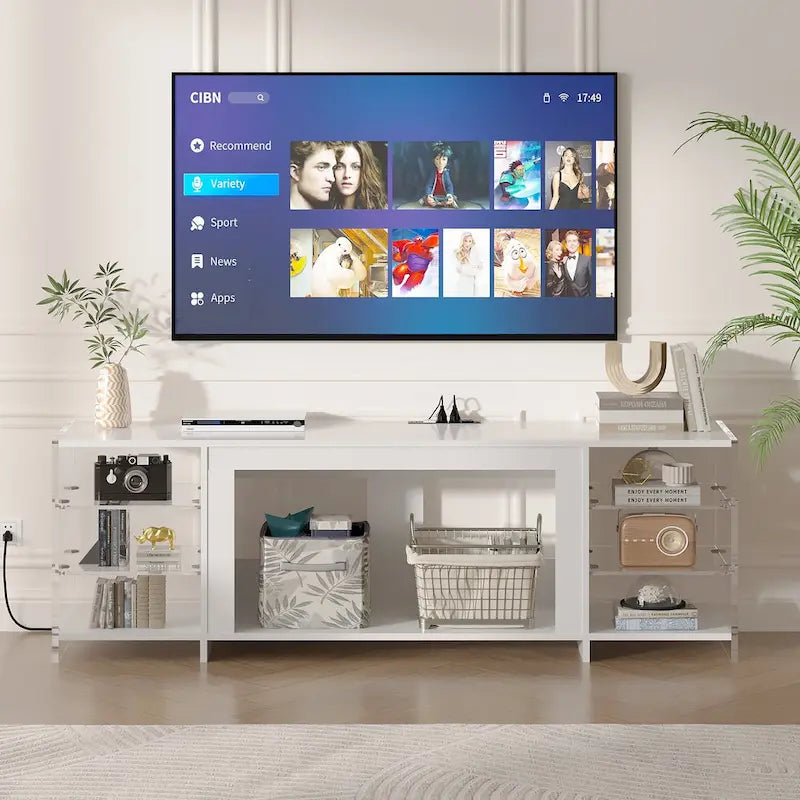 VECELO 70 Mobile TV Rustico con/senza Riscaldatore a Camino (2 Opzioni), Tavolo per Centro Intrattenimento Multimediale con Ripiani Contenitori