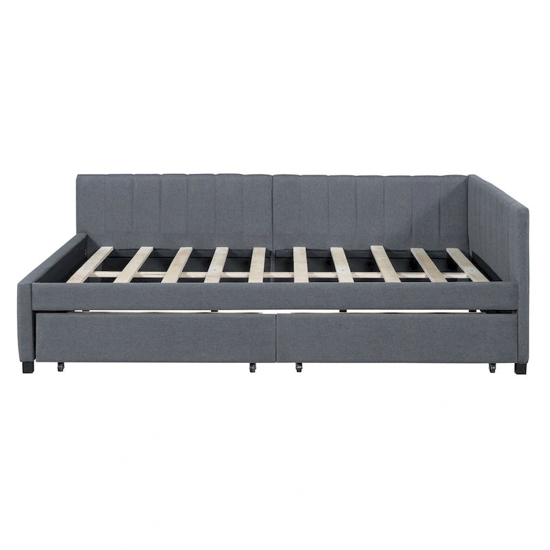 Daybed Imbottito Moderno Grigio Matrimoniale con Due Cassetti Contenitore per Camera da Letto