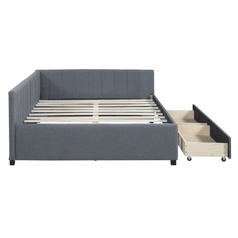 Daybed Imbottito Moderno Grigio Matrimoniale con Due Cassetti Contenitore per Camera da Letto