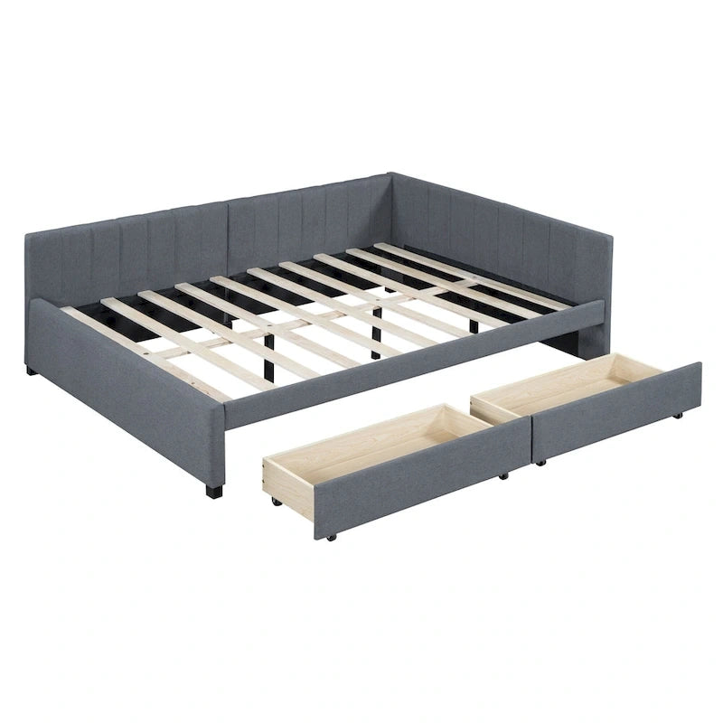 Daybed Imbottito Moderno Grigio Matrimoniale con Due Cassetti Contenitore per Camera da Letto