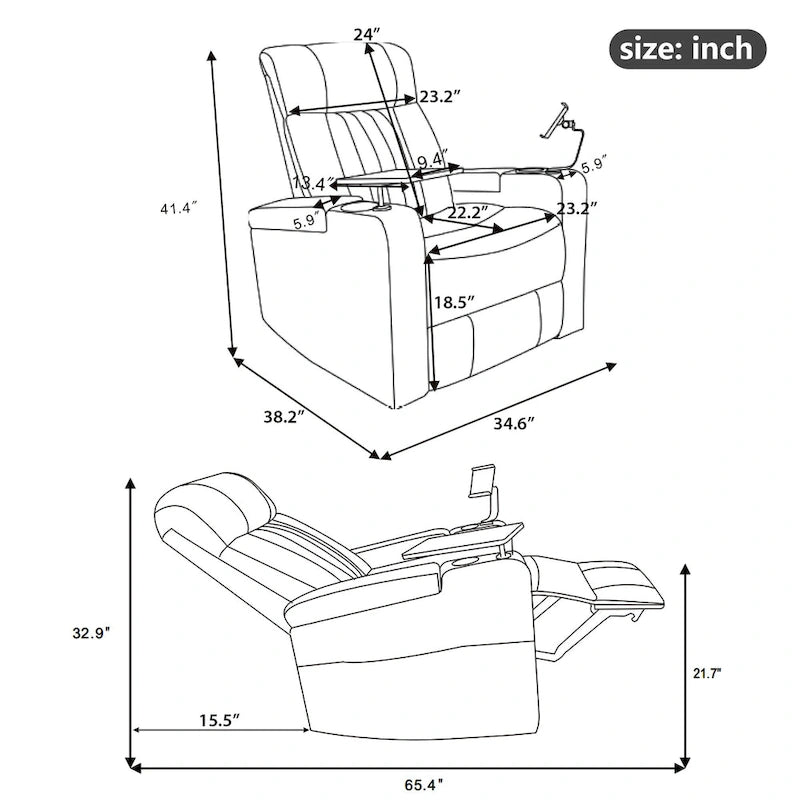 Poltrona reclinabile girevole a 270° multifunzione per home theater