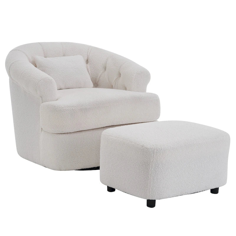 Poltrona girevole in velluto con pouf, rotazione a 360° e capacità di 136 kg