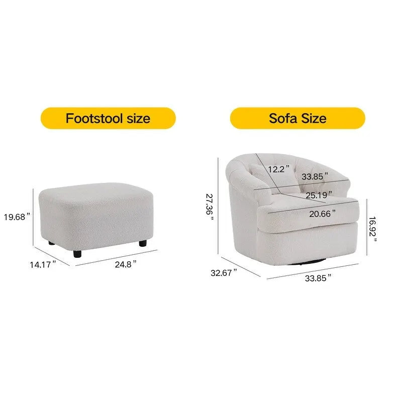 Poltrona girevole in velluto con pouf, rotazione a 360° e capacità di 136 kg