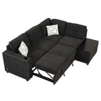 Divano sezionale a L a 4 posti da 83,8" con letto estraibile, chaise longue contenitore, porte USB, prese di corrente e portabicchieri