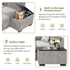 Divano sezionale a L a 4 posti da 83,8" con letto estraibile, chaise longue contenitore, porte USB, prese di corrente e portabicchieri