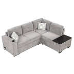 Divano sezionale a L a 4 posti da 83,8" con letto estraibile, chaise longue contenitore, porte USB, prese di corrente e portabicchieri