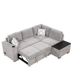 Divano sezionale a L a 4 posti da 83,8" con letto estraibile, chaise longue contenitore, porte USB, prese di corrente e portabicchieri