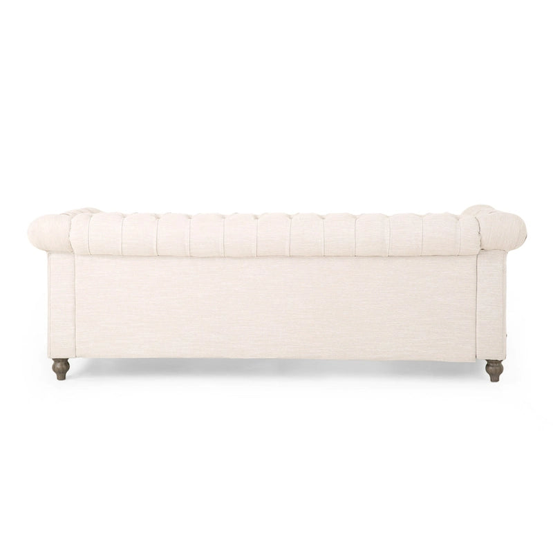 Divano a 3 posti Chesterfield beige capitonné con gambe in legno