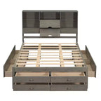 Letto a piattaforma Queen Size con ripiano portaoggetti e 8 cassetti, facile da montare