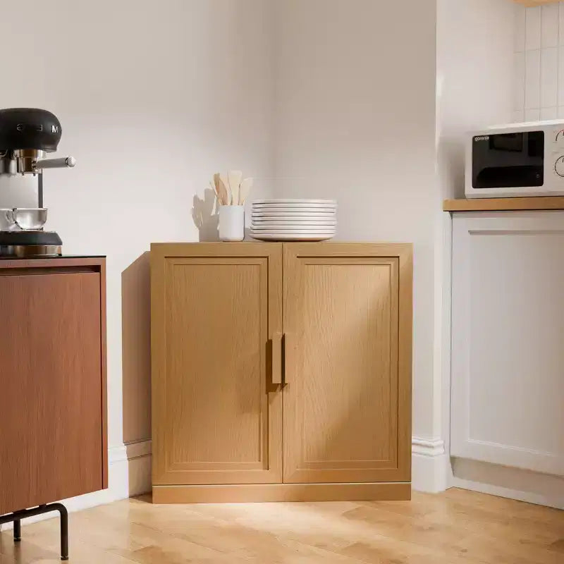 Mobile ad Angolo Dovelina con Ripiani Regolabili Credenza Buffet Vetrinetta Vino Mobile da Cucina e Sala da Pranzo con Ante in Legno - 31H x 31W, 36H x 31W