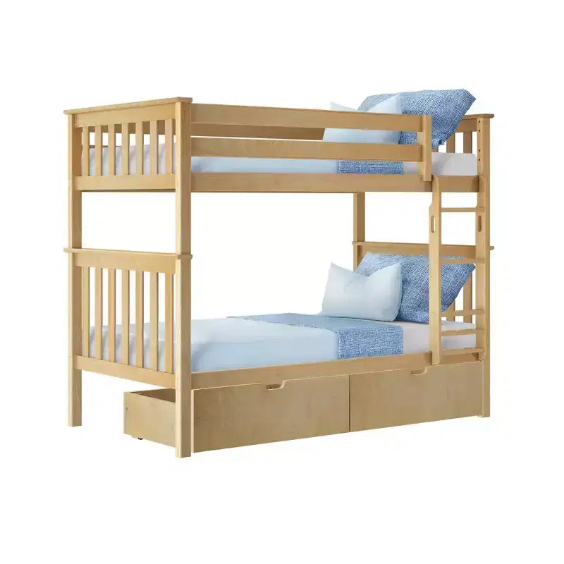 Letto a castello in legno massello singolo su singolo per bambini con cassetti portaoggetti sotto il letto