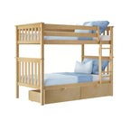 Letto a castello in legno massello singolo su singolo per bambini con cassetti portaoggetti sotto il letto