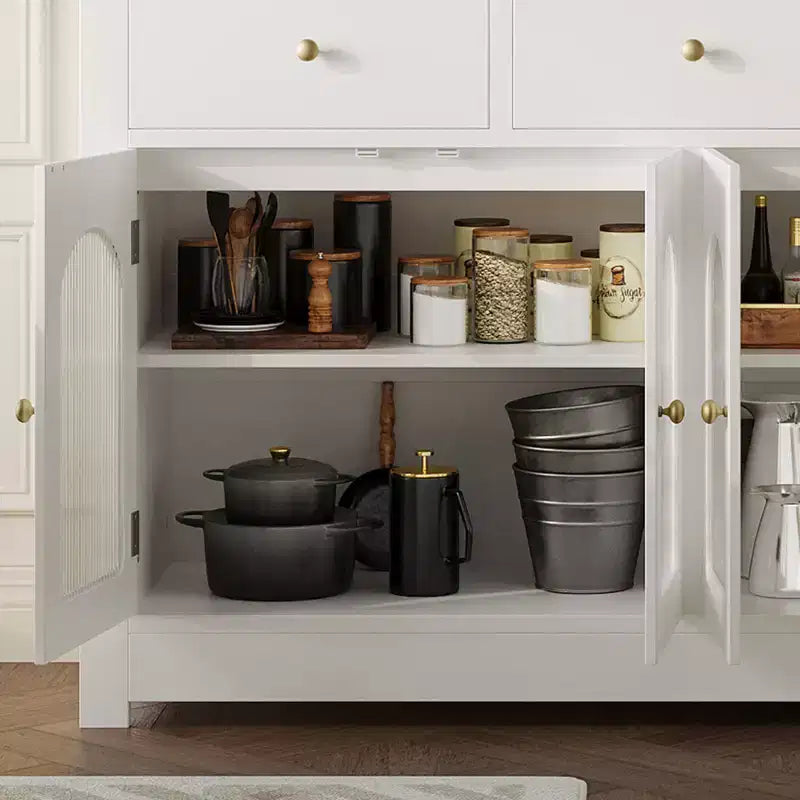 Credenza stretta da 140 cm con 3 cassetti e 4 ante per cucina, sala da pranzo, soggiorno