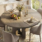 Tavolo da pranzo rotondo allungabile 47-63 per 4-8 persone, tavolo da cucina allungabile in legno stile rustico con struttura in metallo, salvaspazio ovale per appartamento, grigio retrò