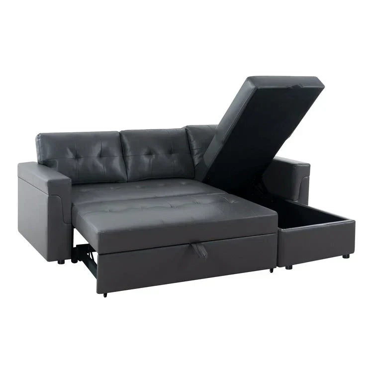 Divano componibile convertibile reversibile con letto estraibile, chaise longue con contenitore nascosto e gambe durevoli