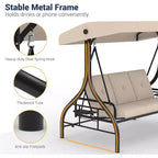 Dondolo da Esterno 2 in 1 Convertibile a 3 Posti con Tettuccio Regolabile, Letto a Dondolo da Patio con Struttura, Cuscini Spessi e Portabicchieri, per Cortile, Giardino, Portico