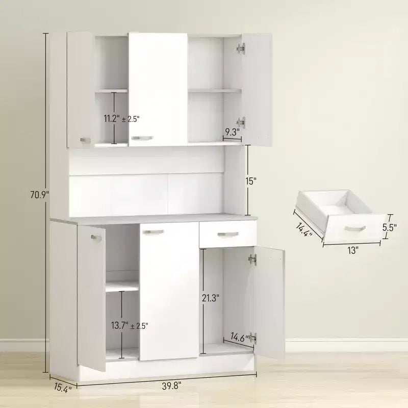 71 Armadio dispensa da cucina, mobile contenitore alto con supporto per microonde, credenza da cucina moderna, 3 ripiani regolabili per soggiorno, sala da pranzo
